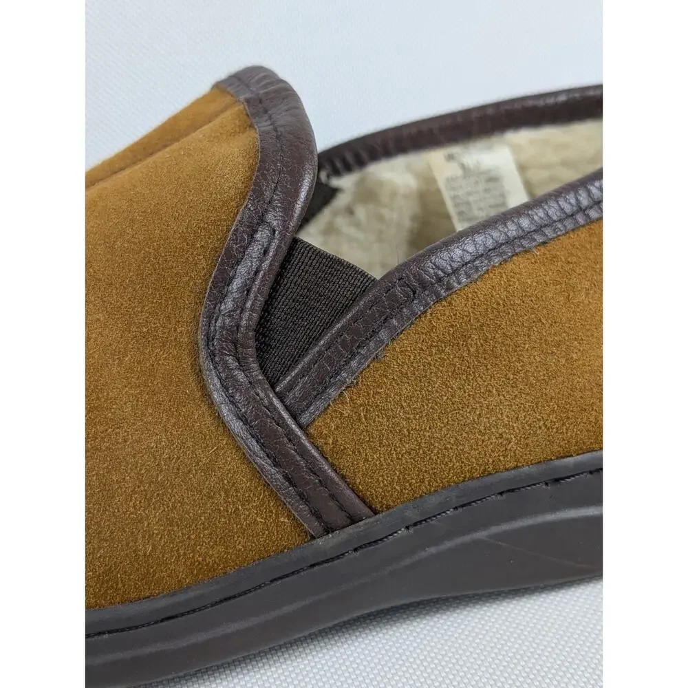 L.B. Evans Shoes Mens Size 9 Brown Suede Slippers Moccasin Sherpa Lining Comfort